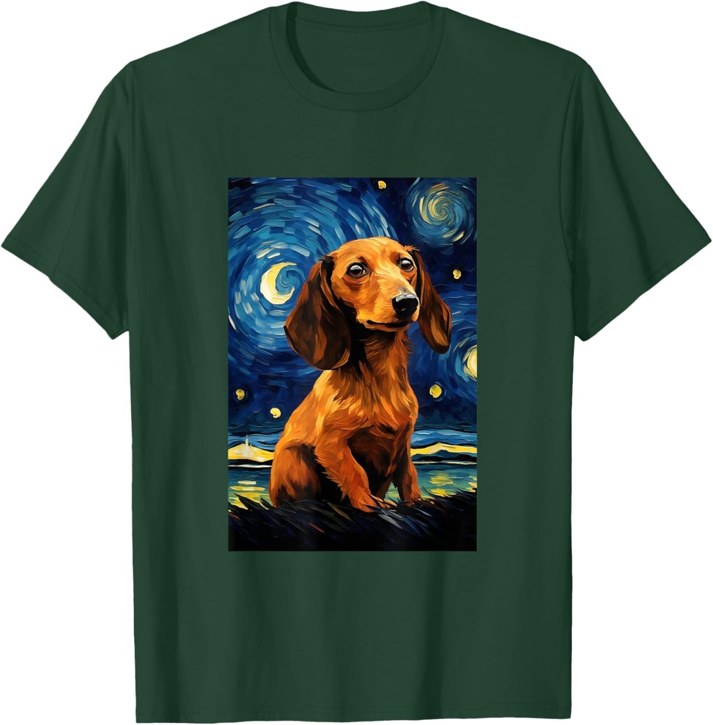 Cute Dachshund Dog Doggy - Van Gogh Style - Starry Night T-Shirt - T-Shirt | Forest