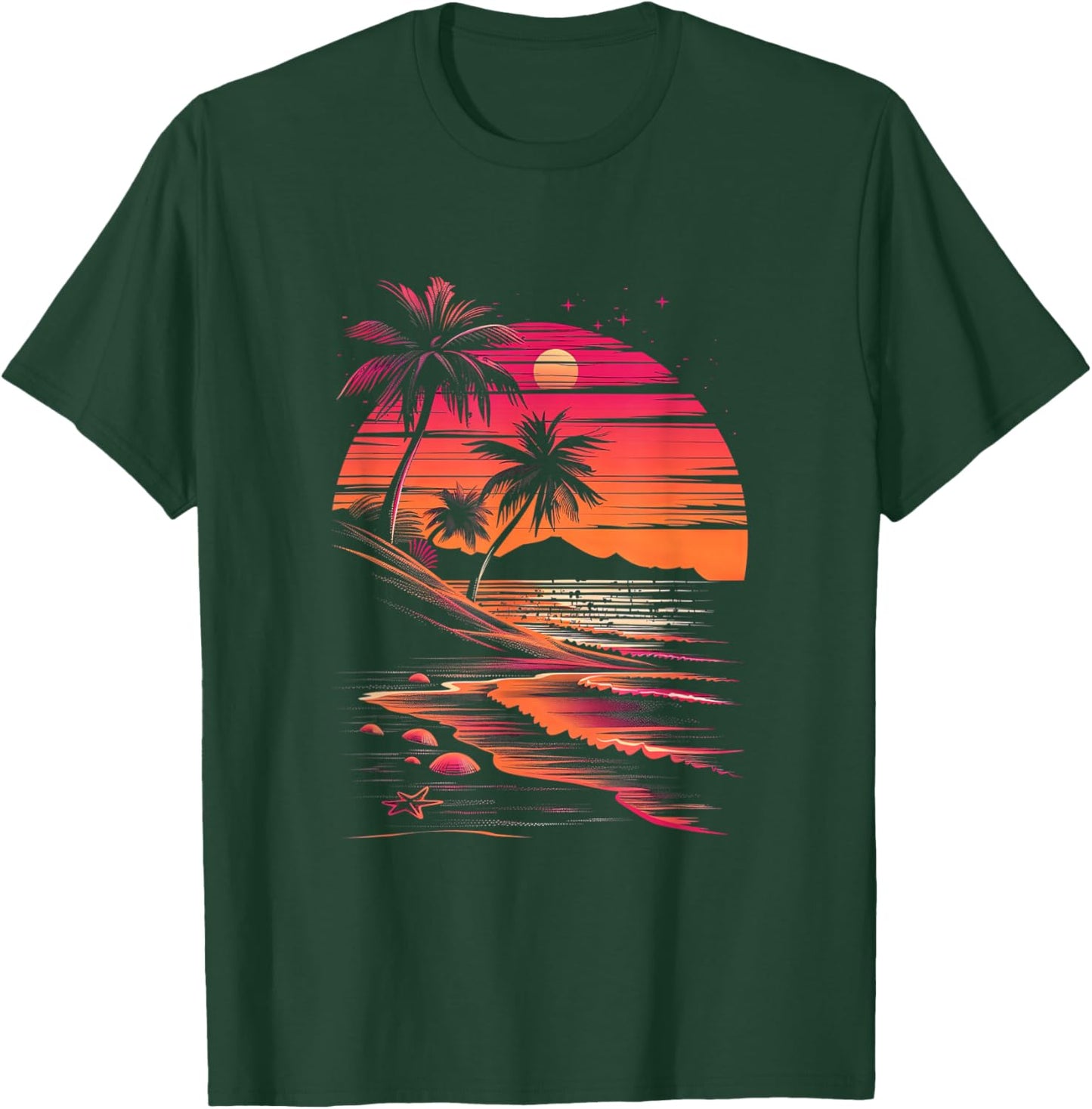 Tropical Sunset Pink Black Beach Scene T-Shirt - T-Shirt | Forest