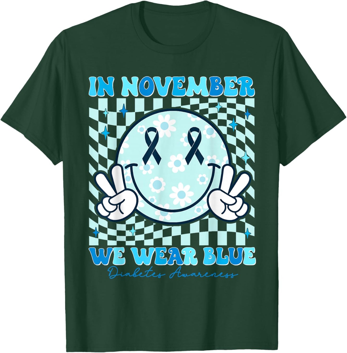 In November We Wear Ribbon Blue Diabetes Awareness Woman Men T-Shirt - T-Shirt | Forest