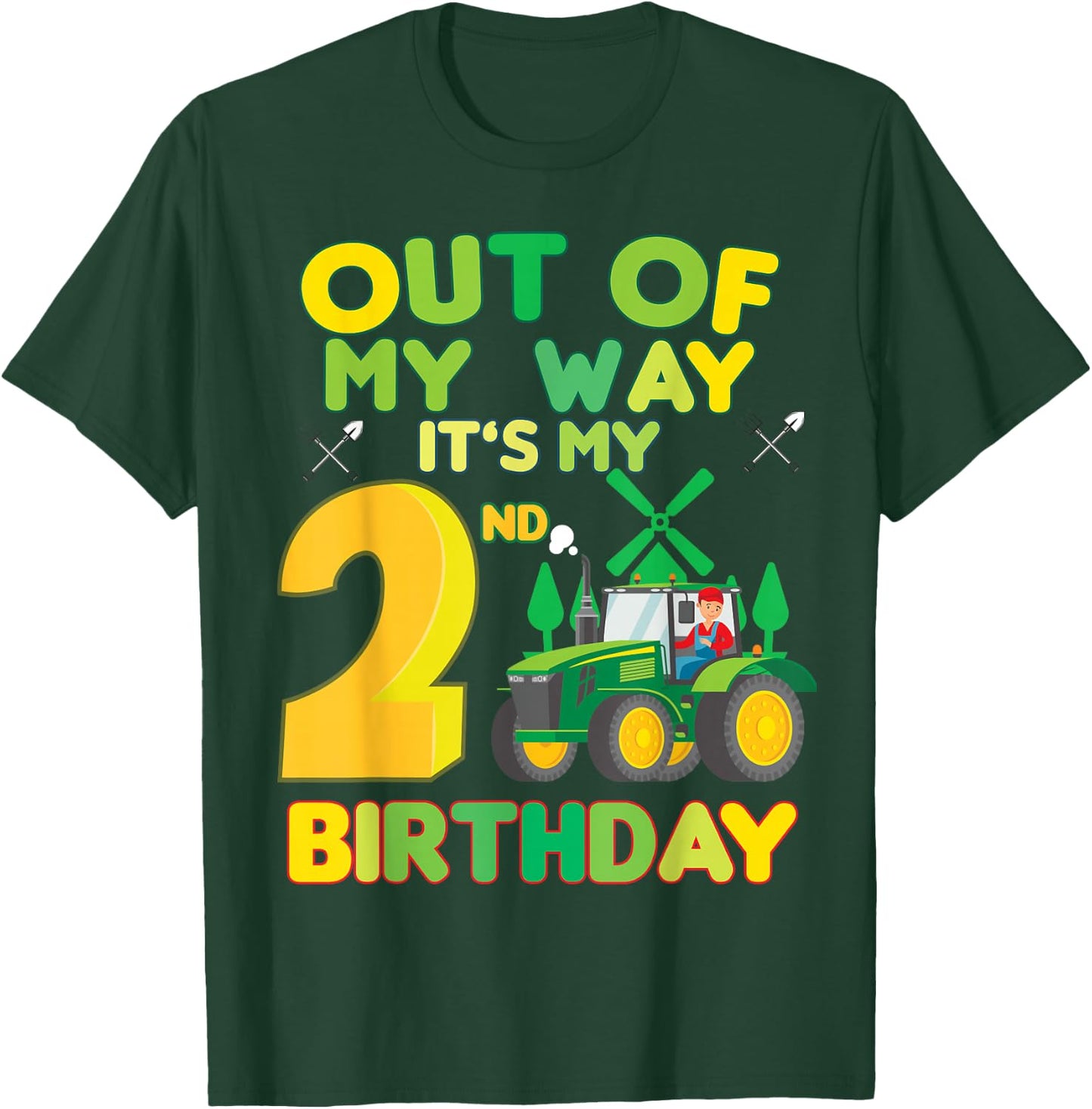 Kids Farmer bday out of my way it's my 2nd birthday tractor T-Shirt - T-Shirt | Forest