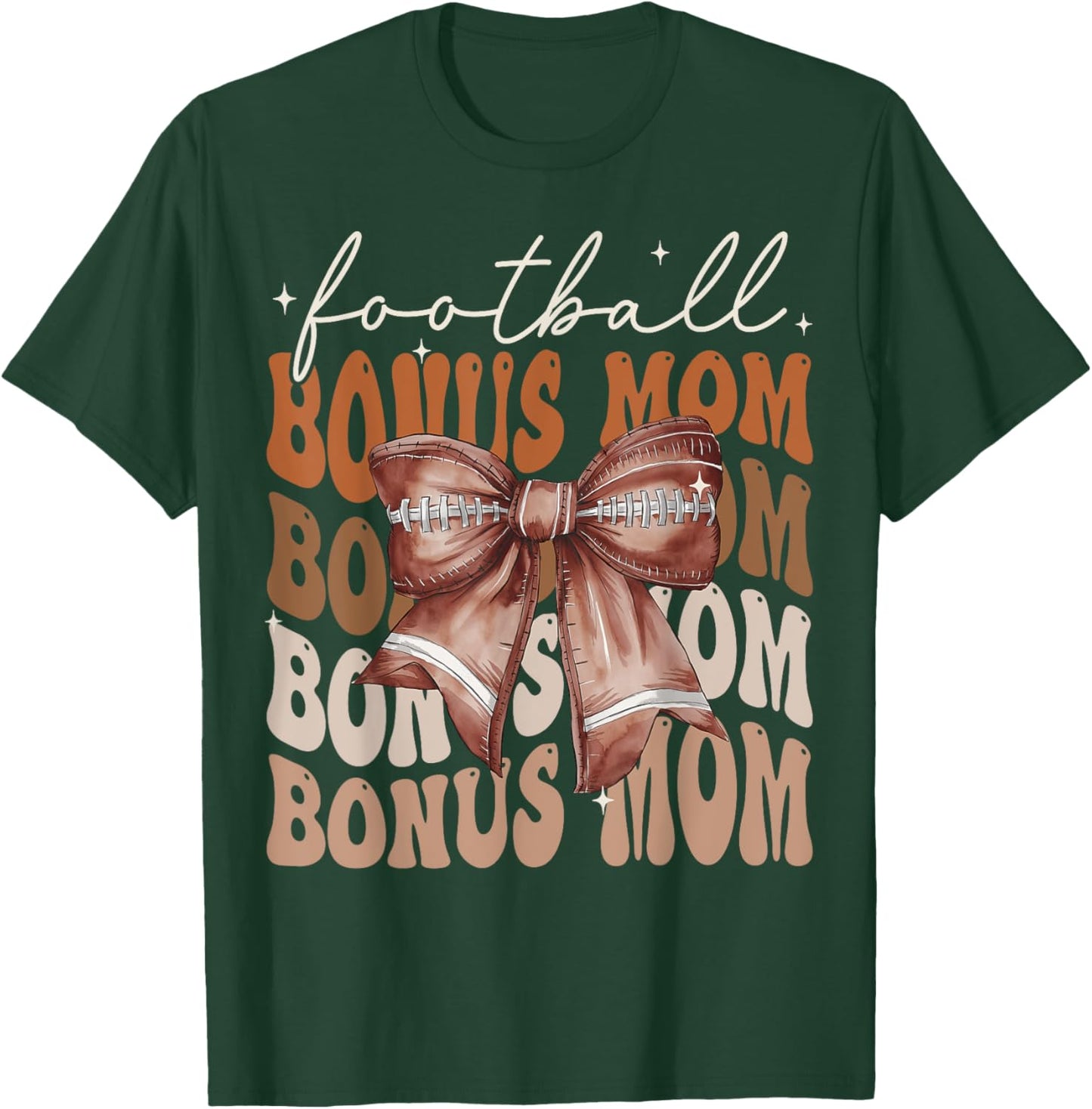 Football Bonus Mom American Football Coquette Bow Groovy T-Shirt - T-Shirt | Forest