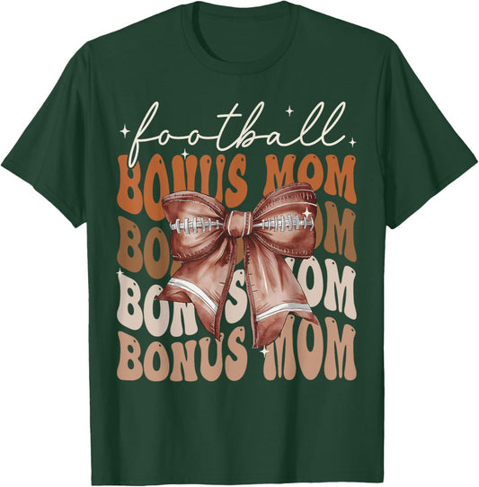 Football Bonus Mom American Football Coquette Bow Groovy T-Shirt - T-Shirt | Forest
