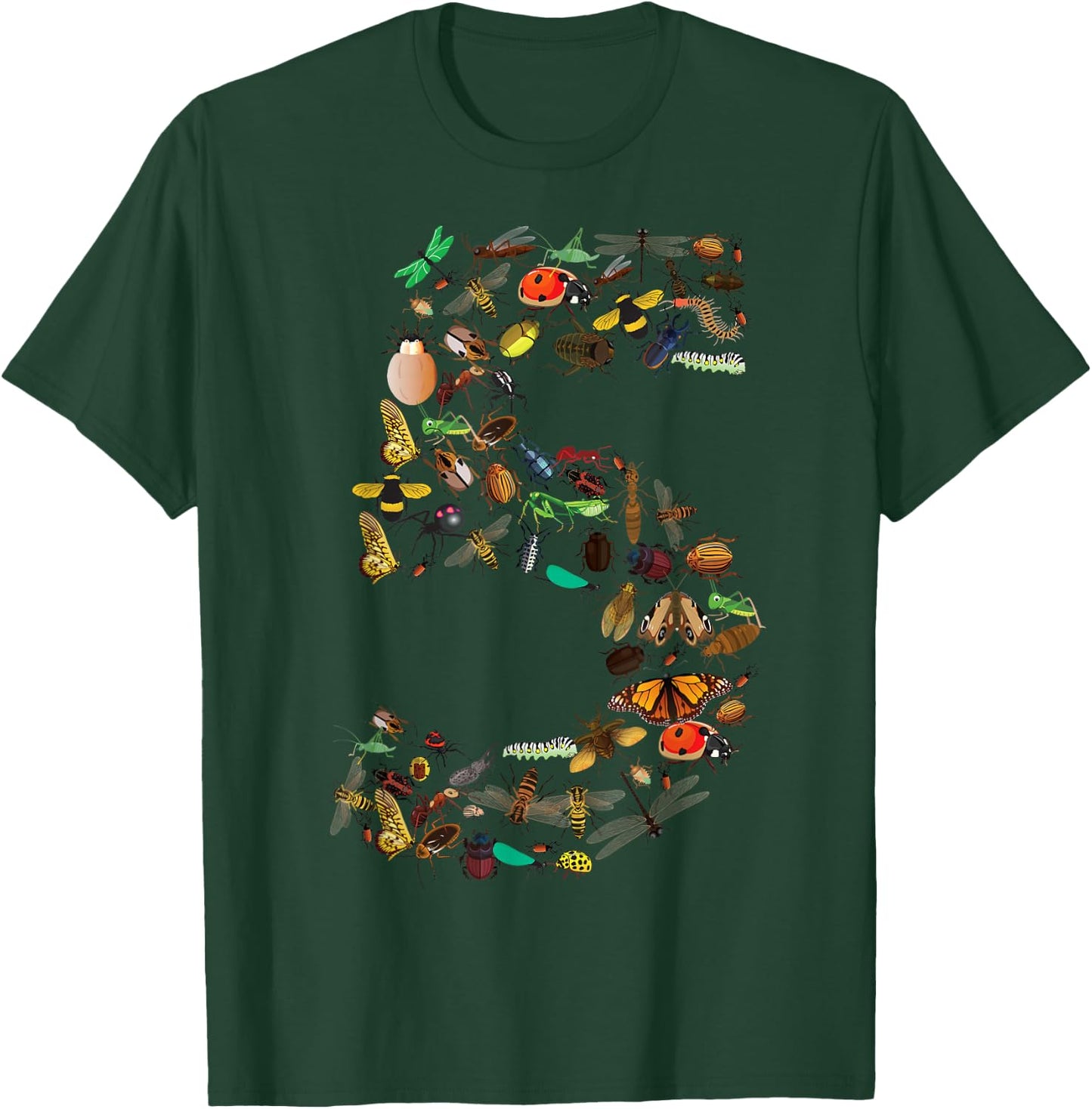 Funny Bugs 5th Birthday Gift | Cute 5 Years Old Boy Girl Kid T-Shirt - T-Shirt | Forest