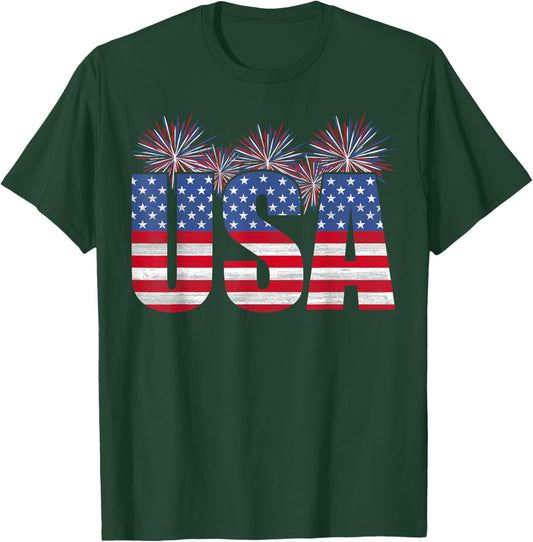 American Patriotic USA Men Women Flag USA Freedom T-Shirt - T-Shirt | Forest