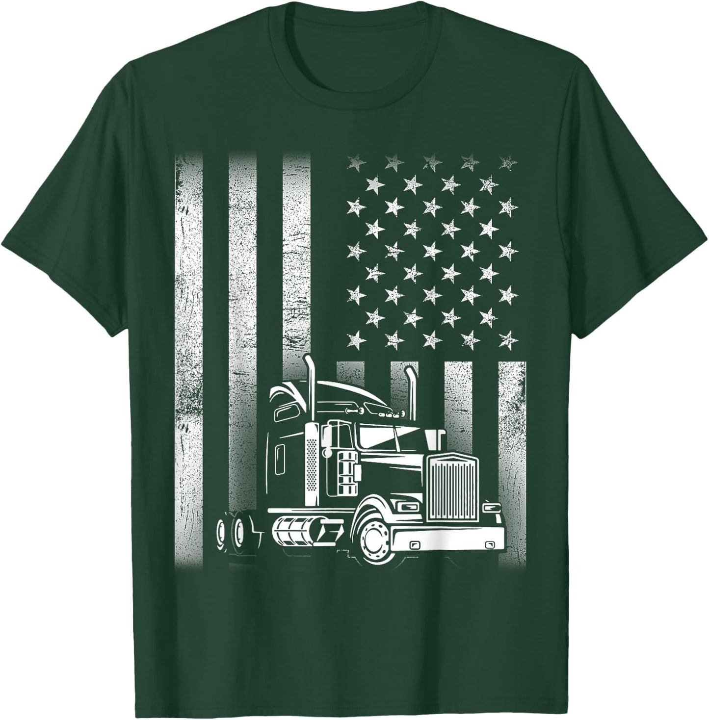 Semi Truck Driver 18 Wheeler Trucker Cool US American Flag T-Shirt - T-Shirt | Forest