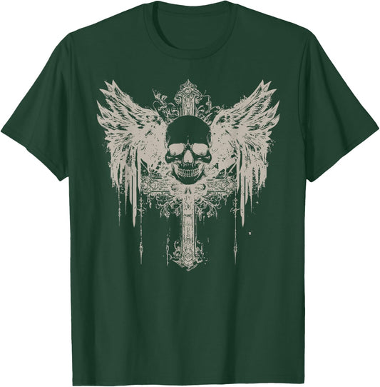 Skull Cross Y2K Grunge Aesthetic Goth Alt Gothic Emo Vintage T-Shirt - T-Shirt | Forest