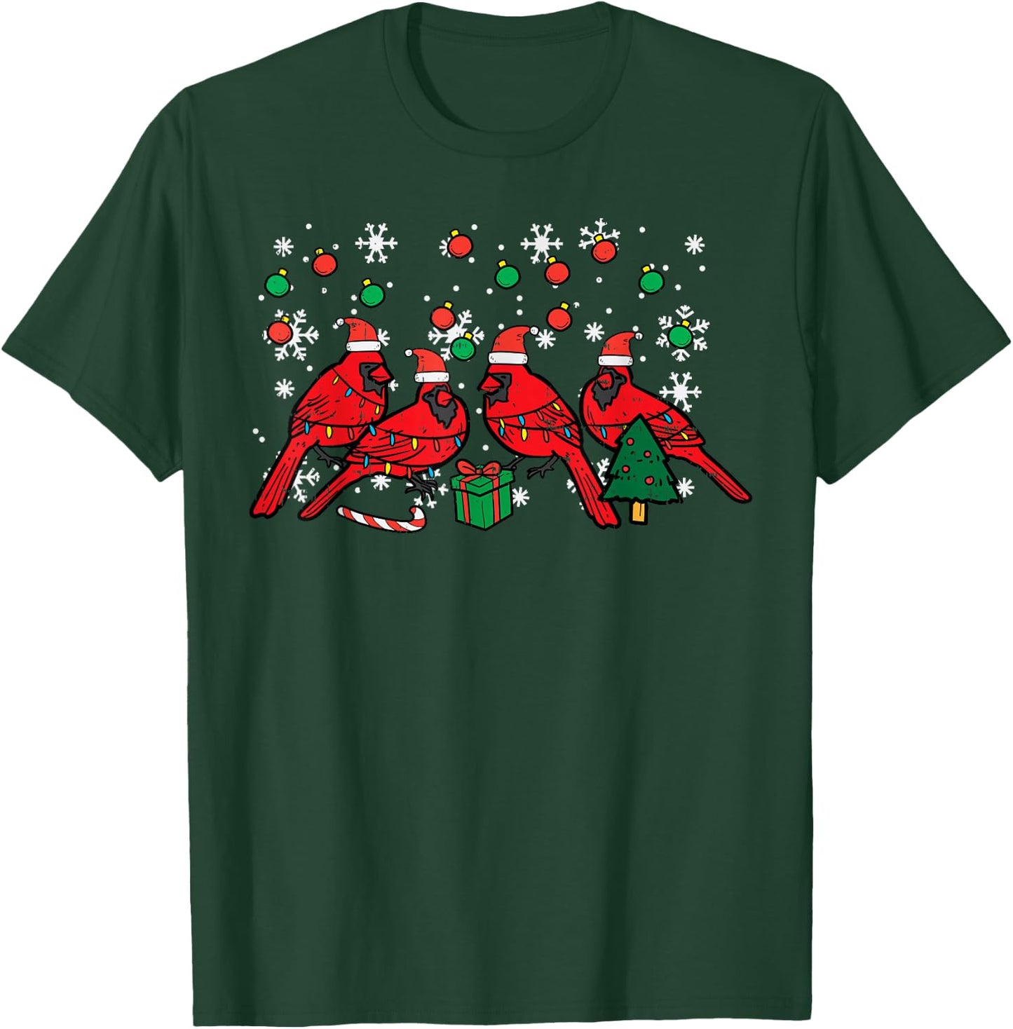 Christmas Cardinal Birds Santa Cute Xmas Men Women Kids T-Shirt - T-Shirt | Forest