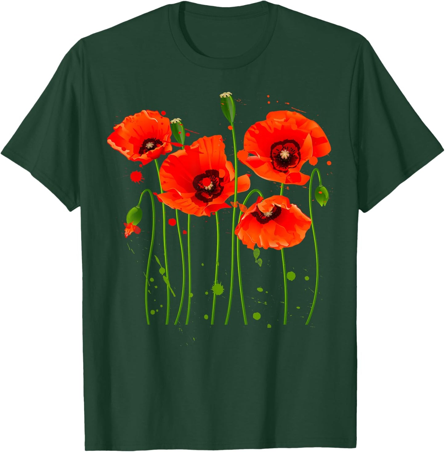 Watercolor Red Poppy Flower Gardening Plants Lover Gift T-Shirt - T-Shirt | Forest