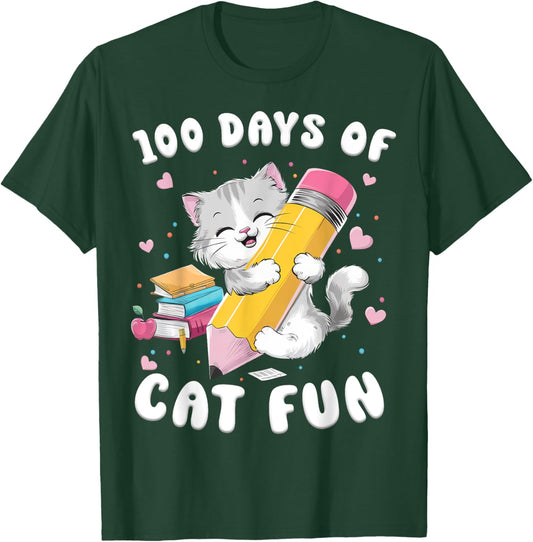 Cats 100th Day of School Teacher 100 days Cat Kitty T-Shirt - T-Shirt | Forest
