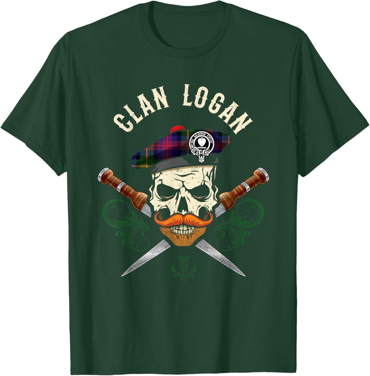 Scottish Clan Logan Surname Skull Dirks Tartan Badge T-Shirt - T-Shirt | Forest