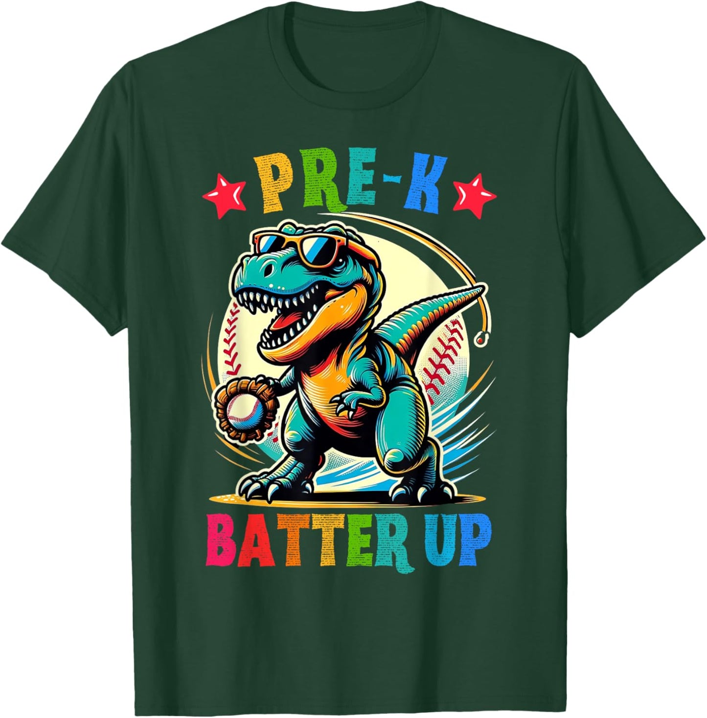 First day back to School Pre-k Kids Baseball Dinosaur Boys T-Shirt - T-Shirt | Forest