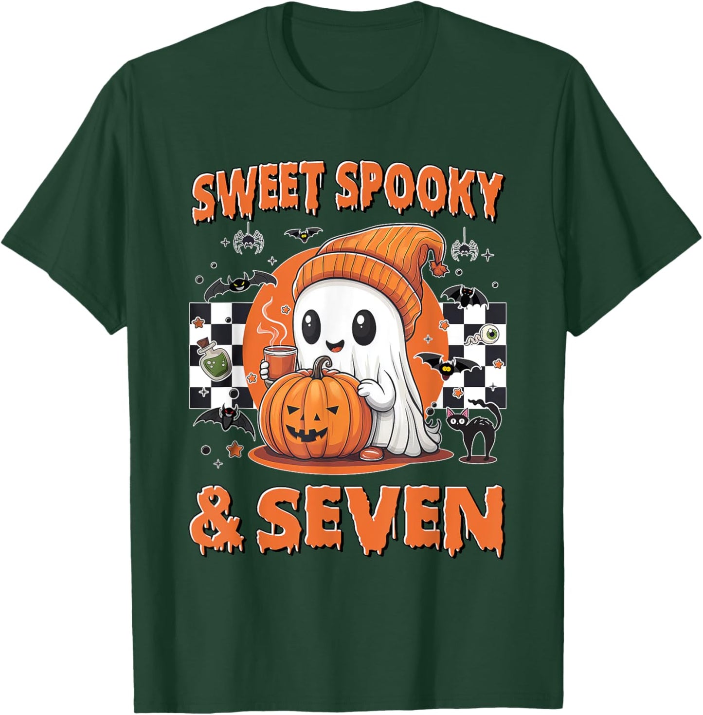 7th Birthday Sweet Spooky & Seven Cute Ghost 7 Years Old T-Shirt - T-Shirt | Forest