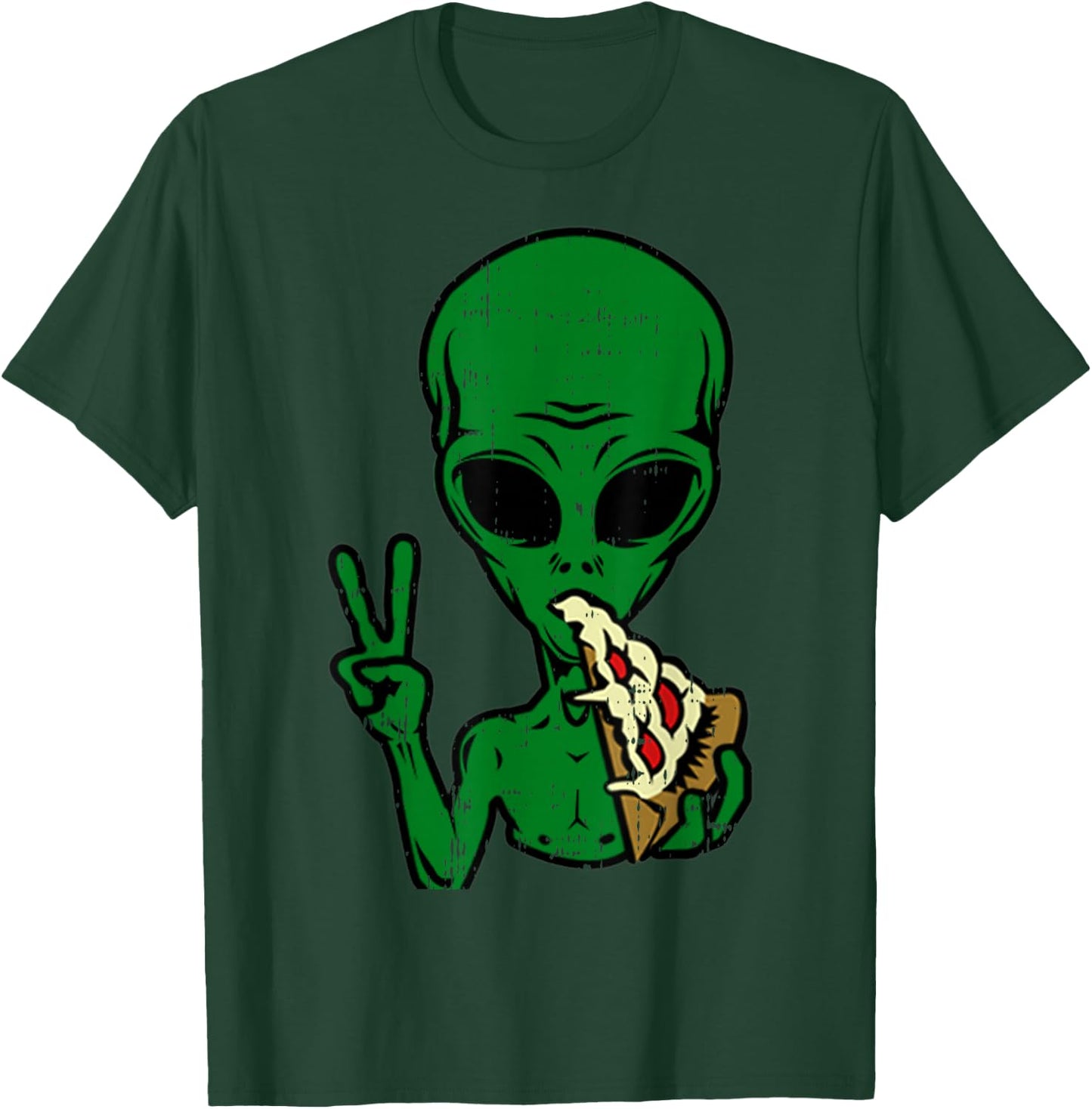 Alien Pizza Eating Peace Funny Space Area-51 Halloween Gift T-Shirt - T-Shirt | Forest