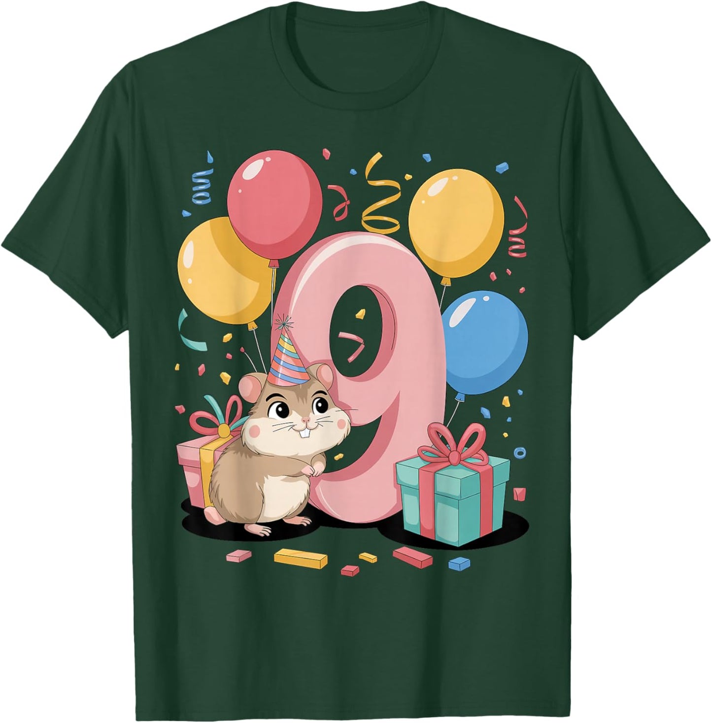 Hamster 9th birthday boy girl 9 years old ninth nine Hamster T-Shirt - T-Shirt | Forest