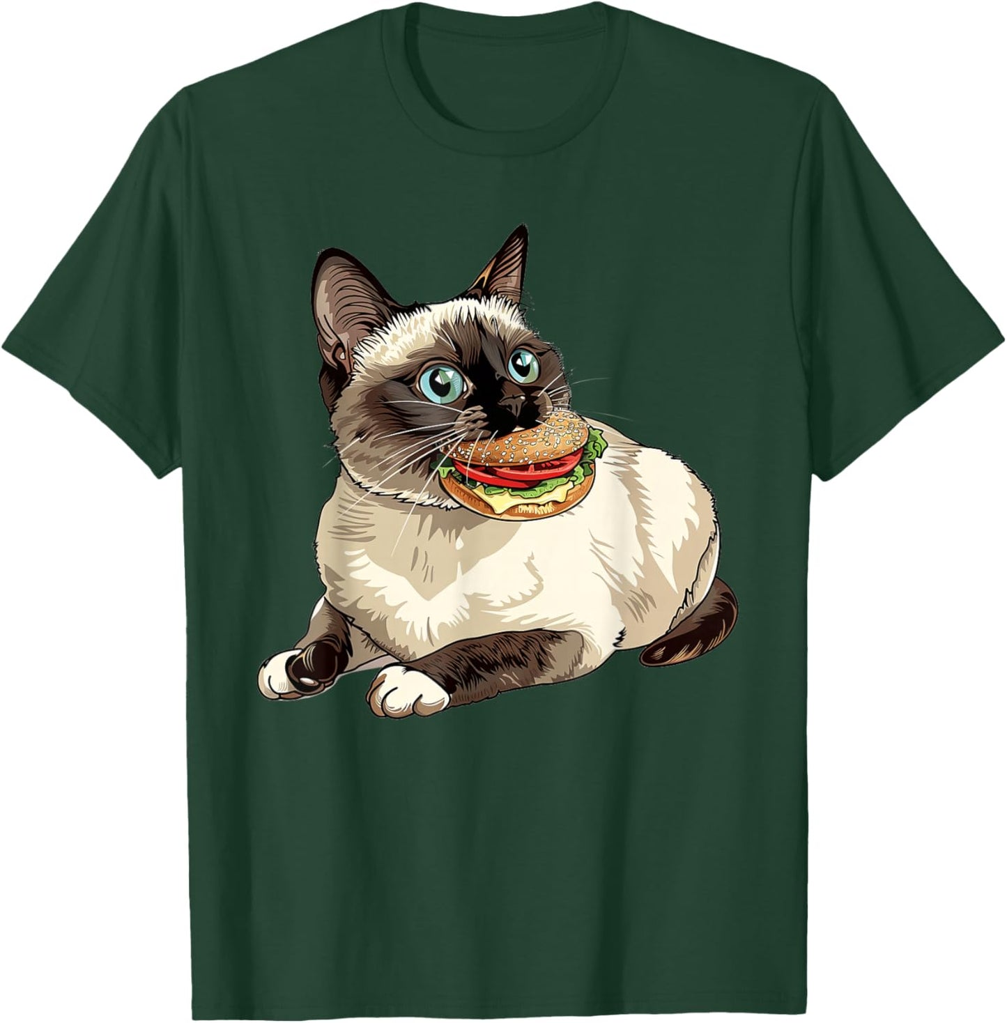 Snowshoe Cat Eating A Hamburger T-Shirt - T-Shirt | Forest