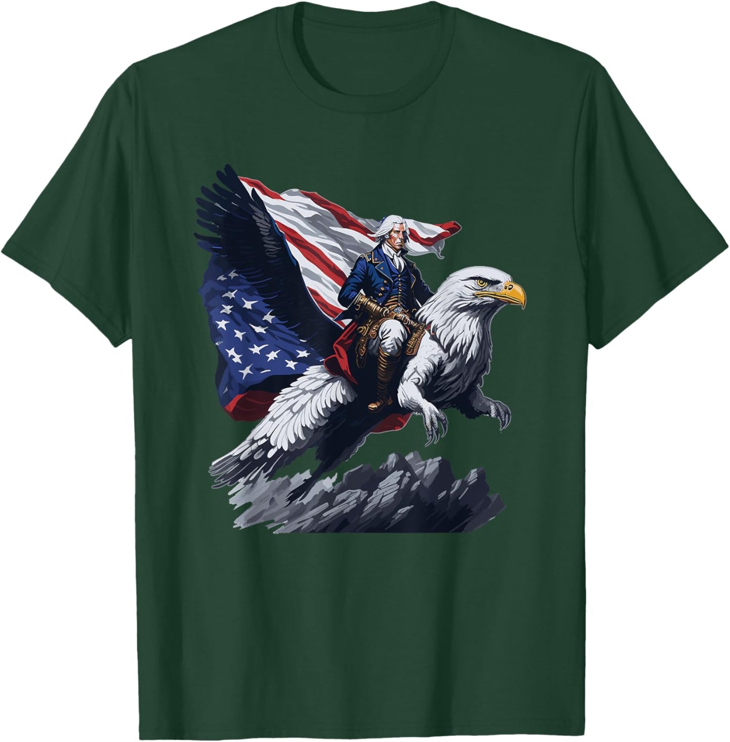 George Washington Riding A Bald Eagle Patriotic Women Men T-Shirt - T-Shirt | Forest