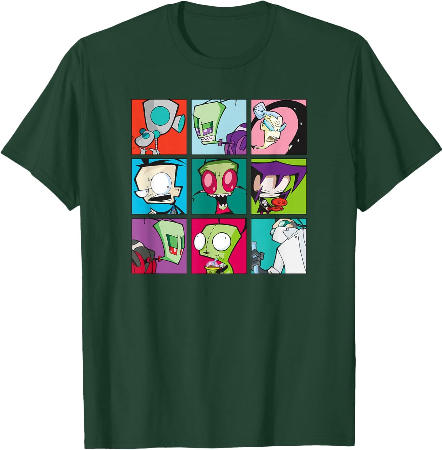 Invader Zim Group Shot Characters Boxed Up Grid Logo T-Shirt - T-Shirt | Forest