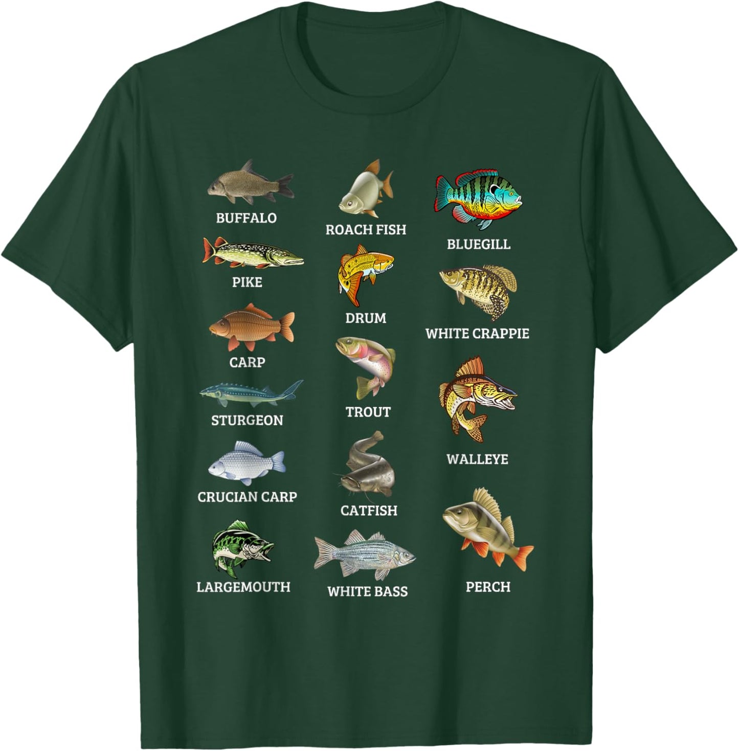 Types Of Freshwater Fish Species Fishing Fisherman Anglers T-Shirt - T-Shirt | Forest