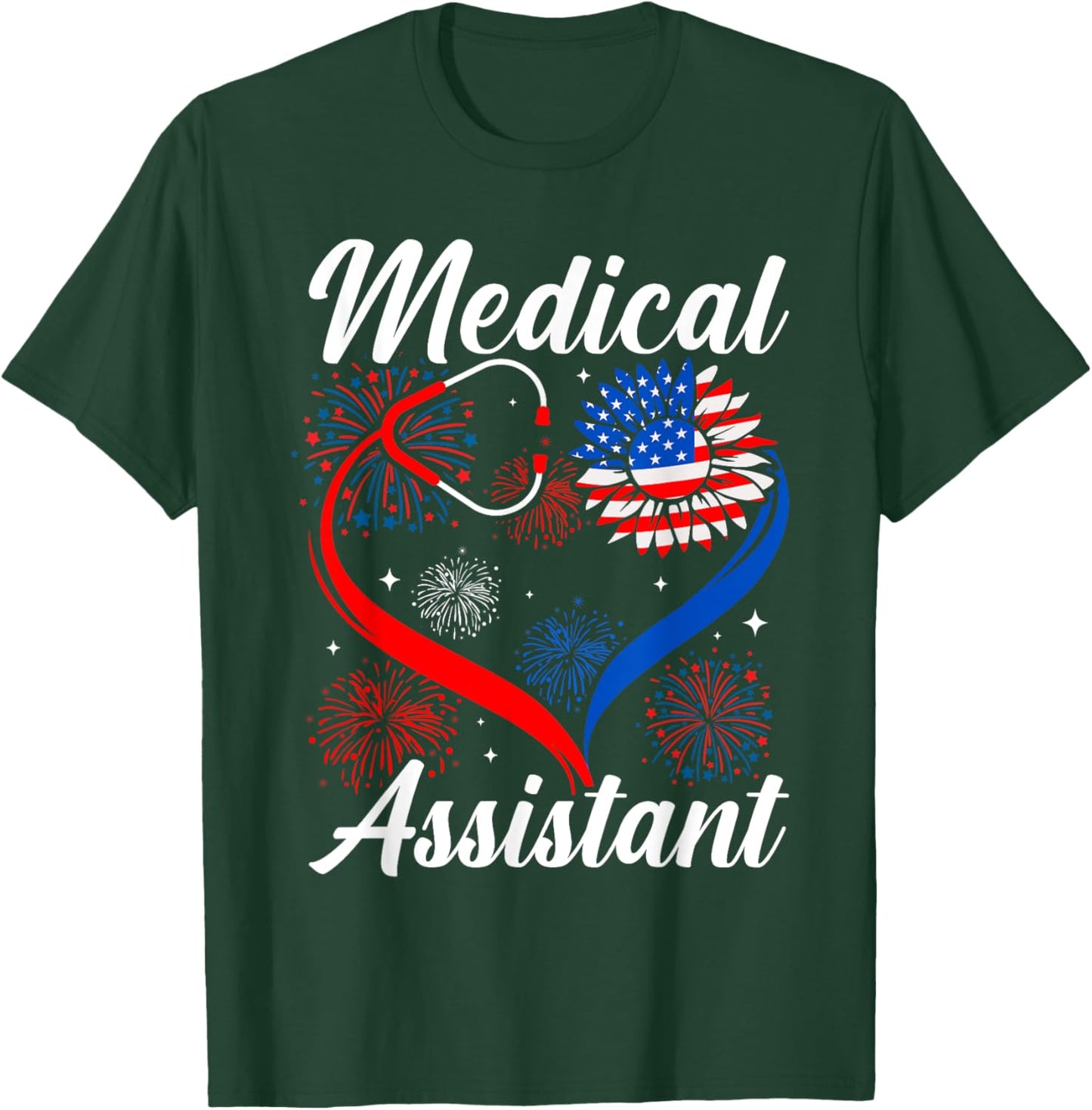 Medical Assistant Sunflower American Flag 4th Of July Women Kids Men T-Shirt - T-Shirt | Forest