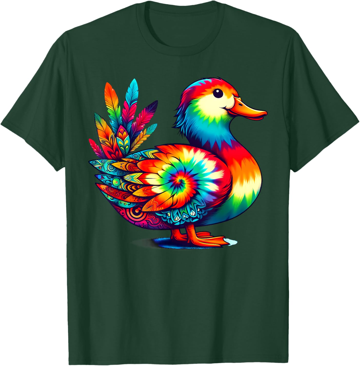 Cool Duck Graphic Spirit Animal Illustration Tie Dye Art T-Shirt - T-Shirt | Forest