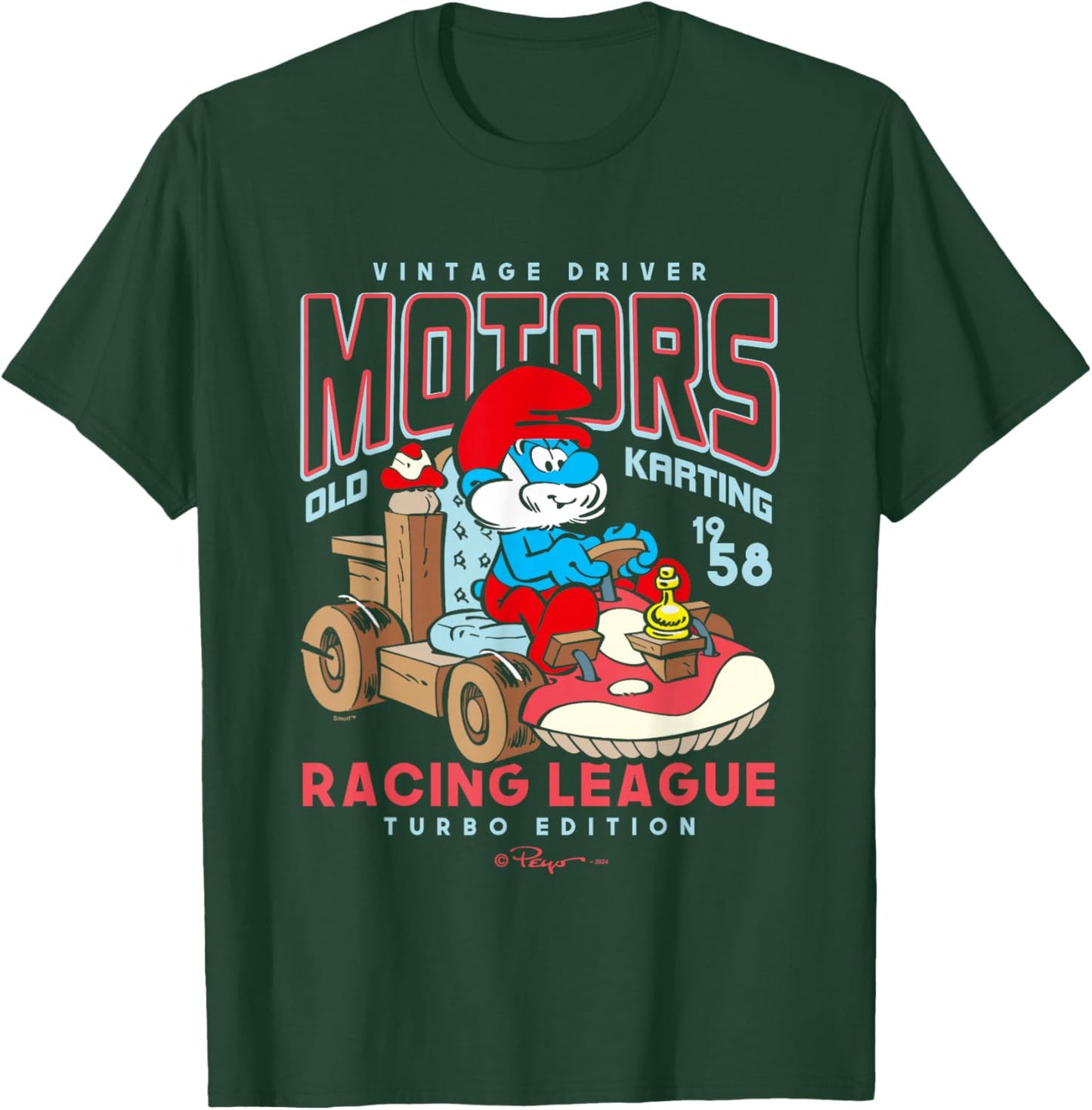 The Smurfs Vintage Driver Motors Old Karting Papa Smurf Logo T-Shirt - T-Shirt | Forest