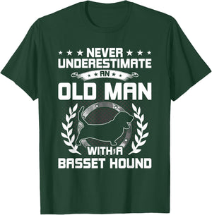 Never Underestimate an Old Man with a Basset Hound T-Shirt - T-Shirt | Forest