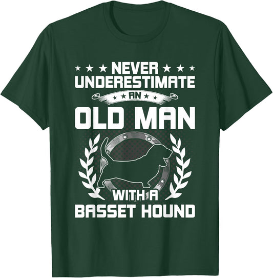 Never Underestimate an Old Man with a Basset Hound T-Shirt - T-Shirt | Forest