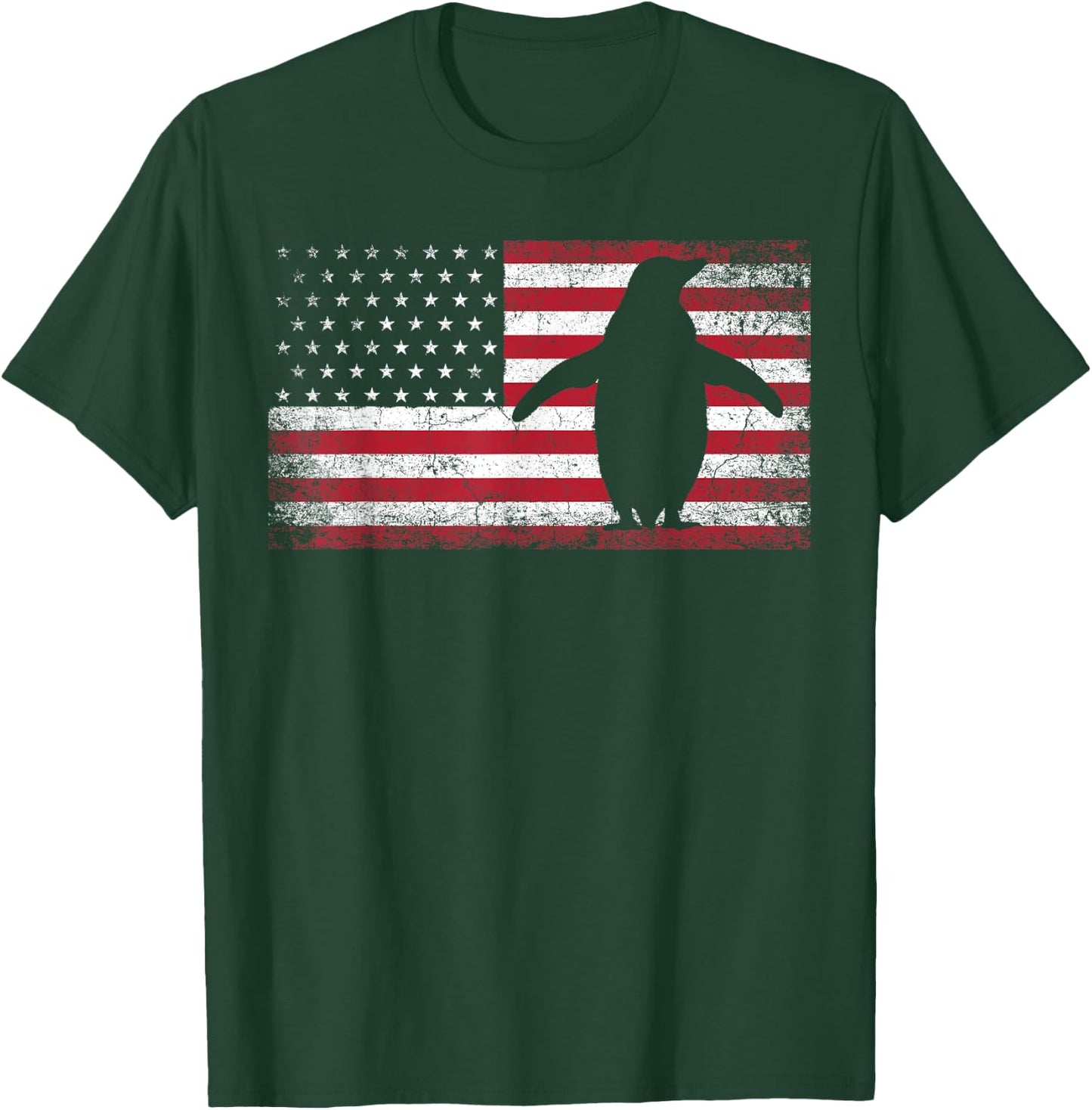 American Flag Penguin Bird 4th of July Retro Men Women USA T-Shirt - T-Shirt | Forest