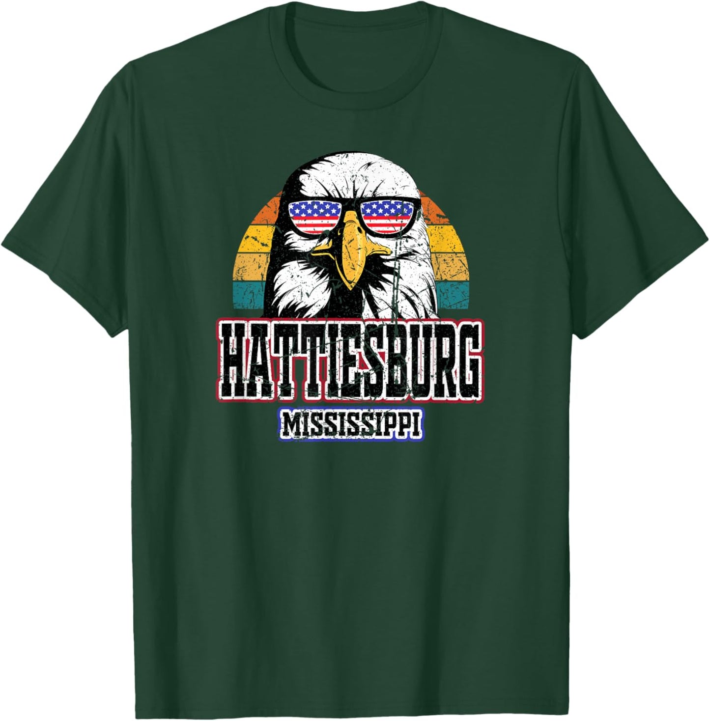 Hattiesburg Mississippi USA Flag American Men Women Grunge T-Shirt - T-Shirt | Forest