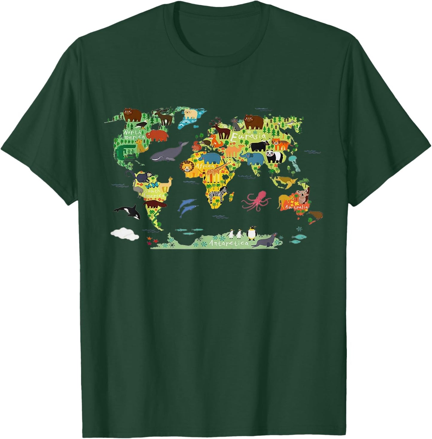 Funny World Animals map Shirt for Kids,Boys and Girls T-Shirt - T-Shirt | Forest