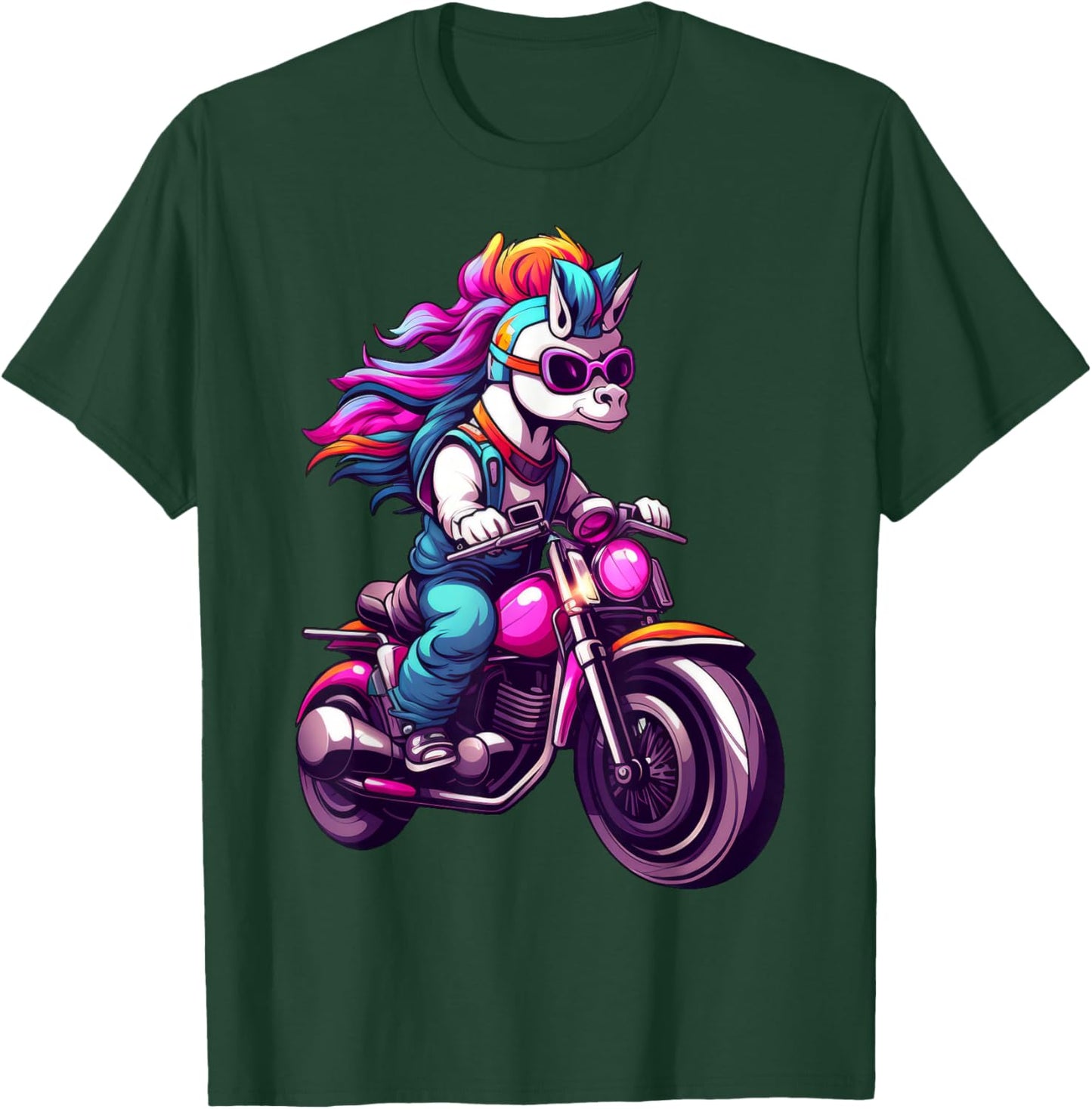 Motorcycle Fans Einhörner Motorradfahrer / Motorrad Einhorn Schwarz Klein EU 16 21 cm Kurzarm Klassische Passform Erwachsene und Kinder T-Shirt - T-Shirt | Forest