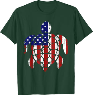 Sea Turtle 4th of July American USA Flag Patriotic Gift Kids Men T-Shirt - T-Shirt | Forest