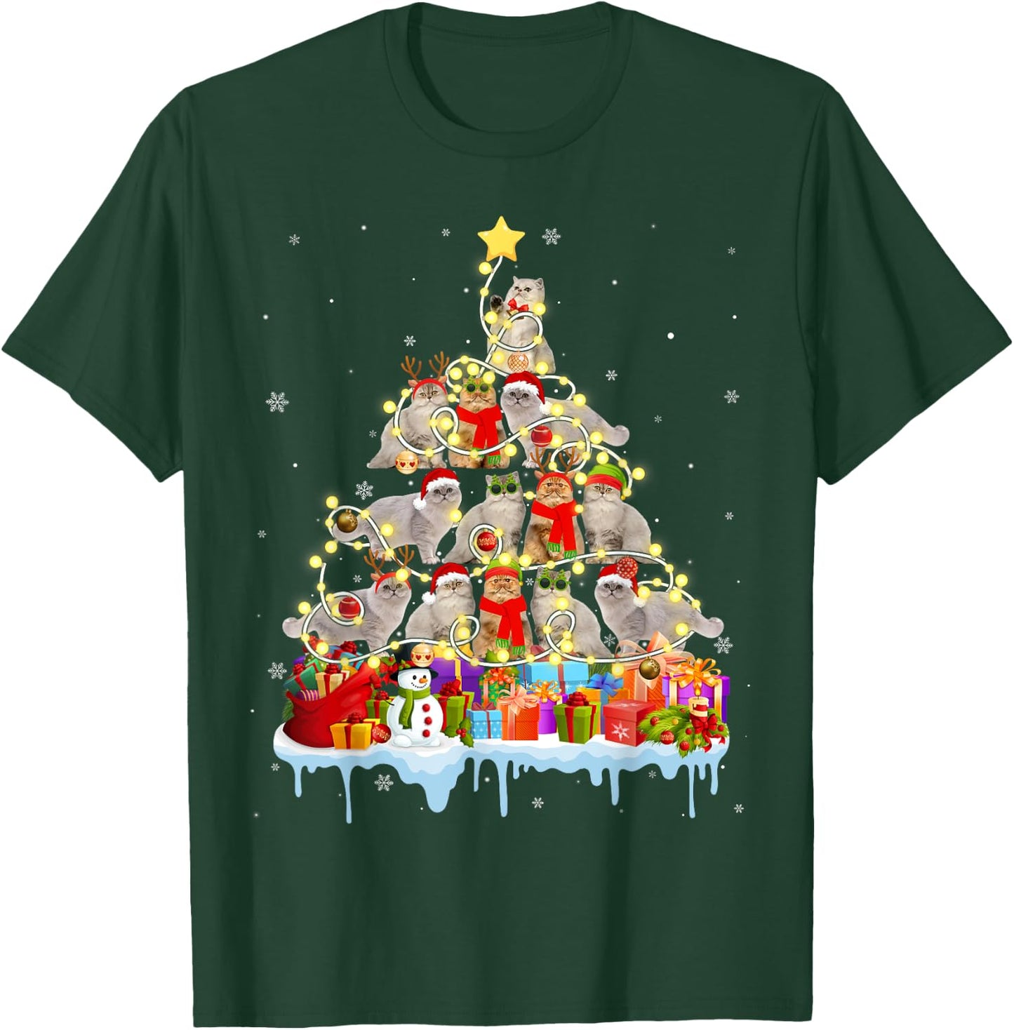 Funny Persian Christmas Tree Pet Cat Lover Gift Men Women Kids T-Shirt - T-Shirt | Forest