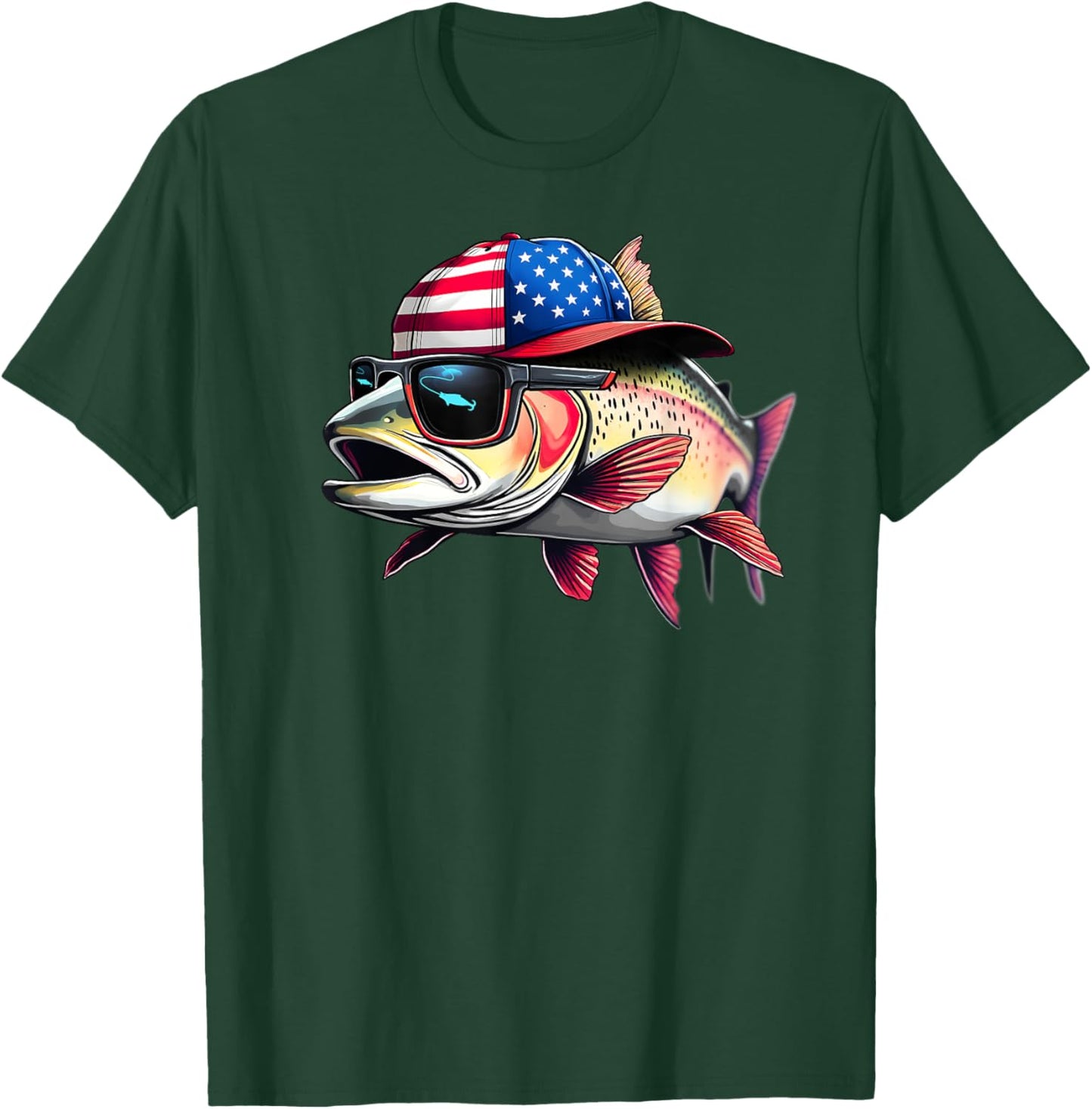 Funny Fishing & Fisherman Rainbow Trout American Flag T-Shirt - T-Shirt | Forest