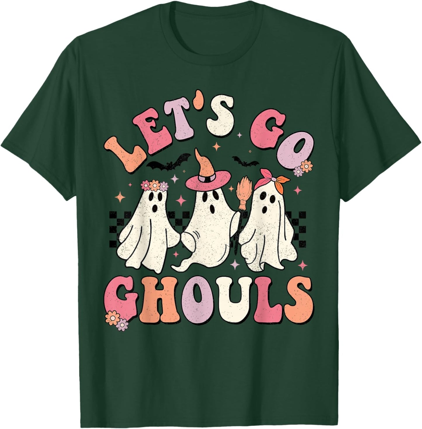 Let's Go Ghouls Halloween Ghost Outfit Costume Retro Groovy T-Shirt - T-Shirt | Forest