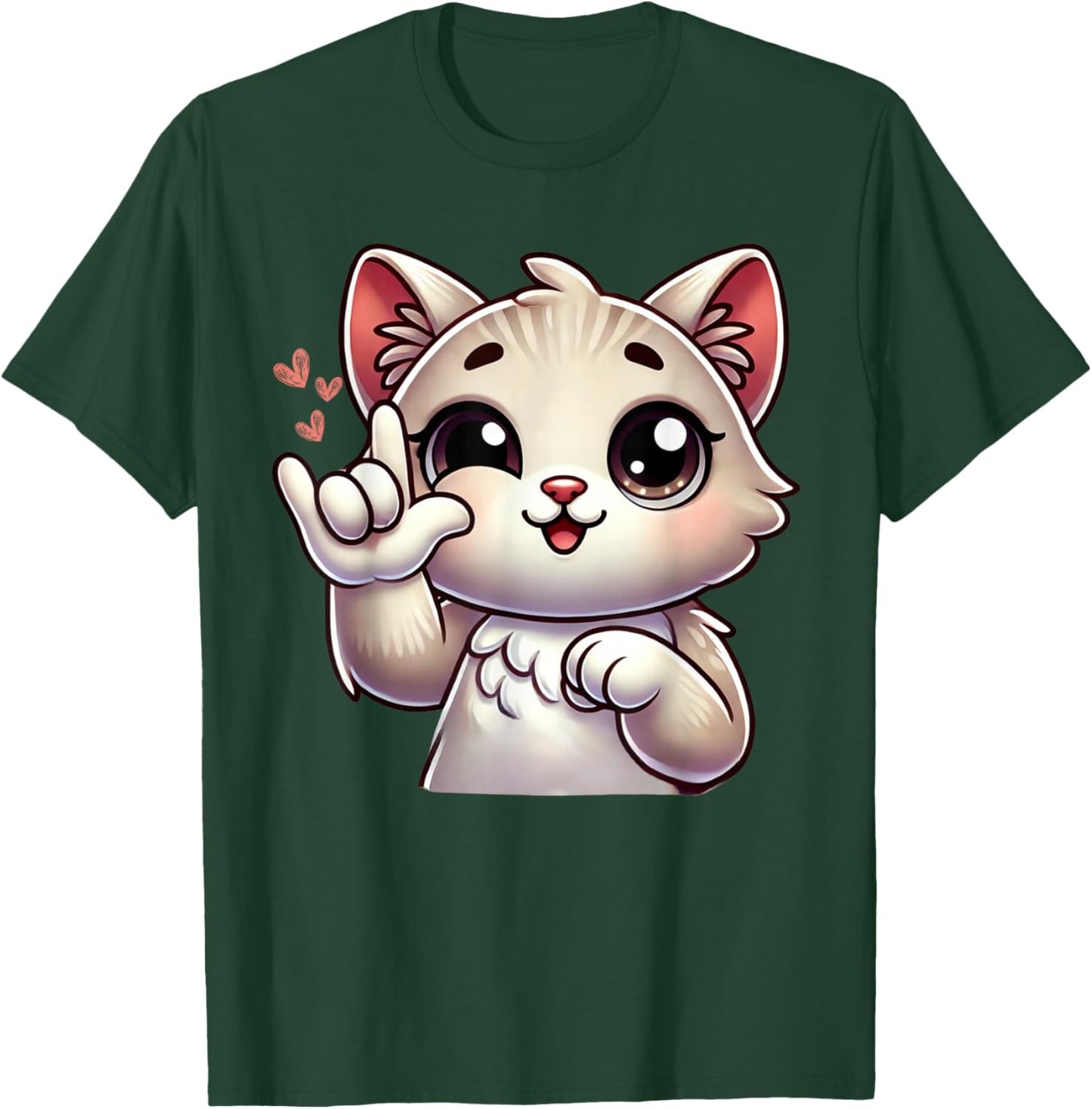 Kitten Cute Cat Making Love You Hand Sign Language ASL T-Shirt - T-Shirt | Forest