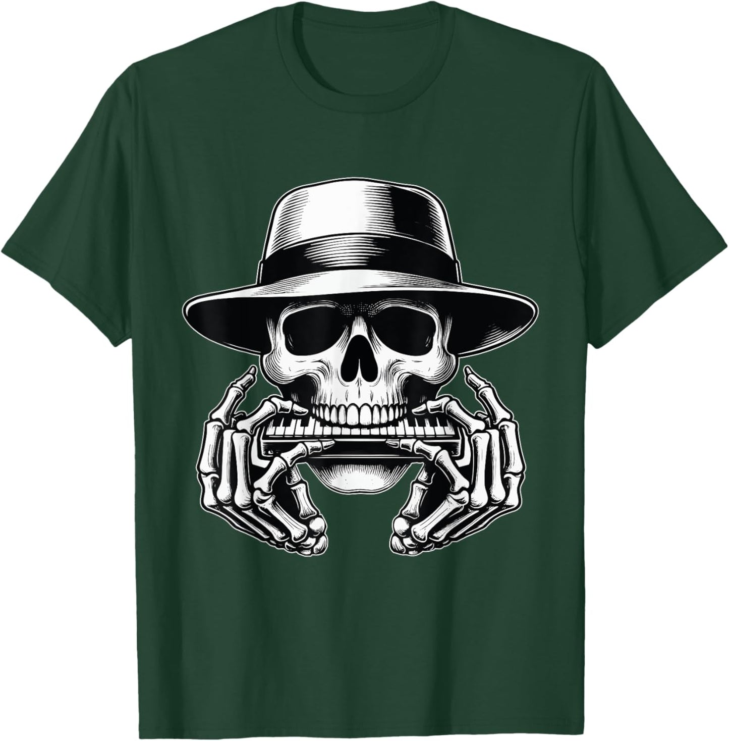 Skeleton Playing Harmonica Blues Musician Mouth Organ Player T-Shirt - T-Shirt | Forest