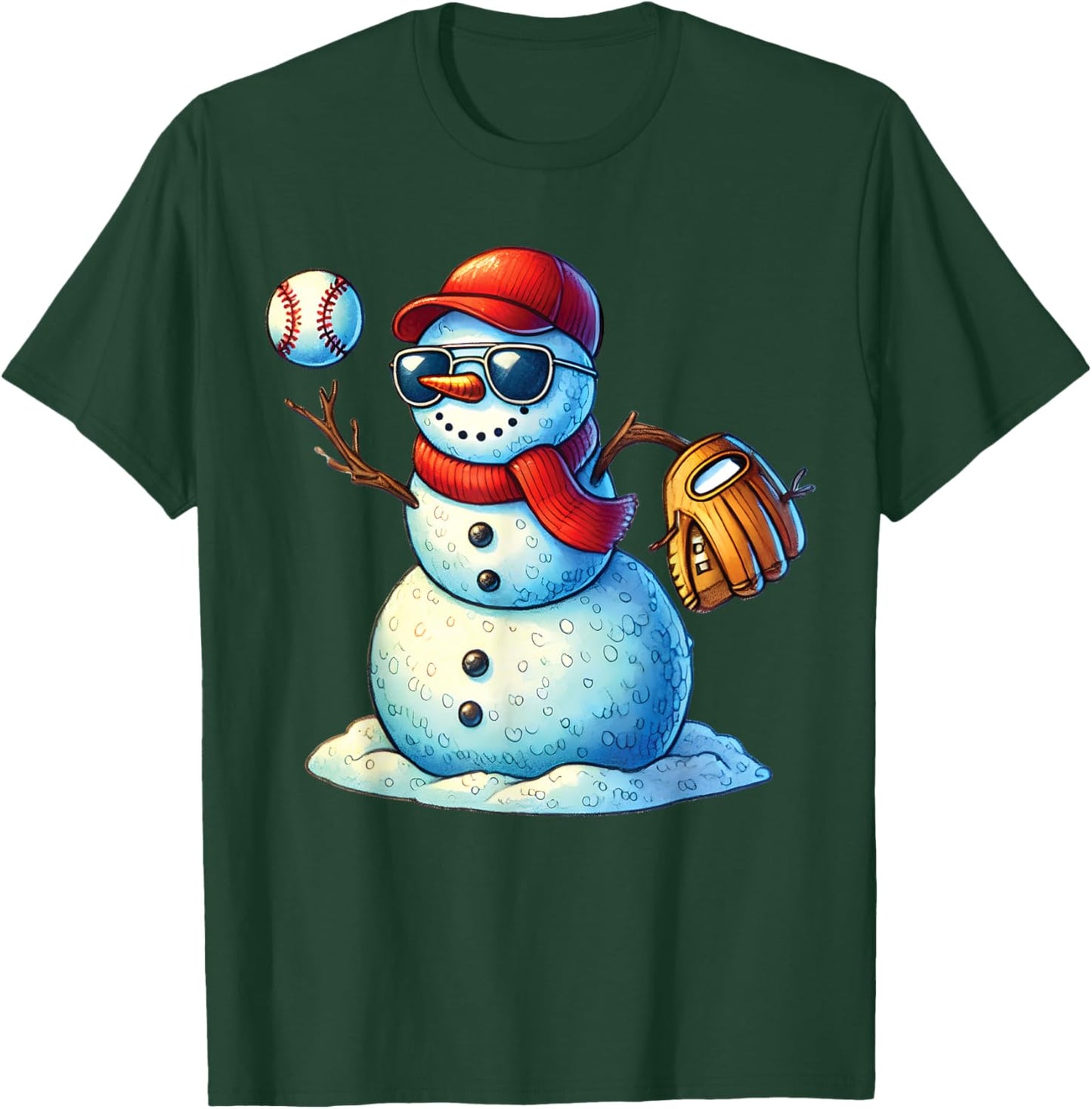 Snowman Playing Baseball as Pitcher Boys Teens Christmas T-Shirt - T-Shirt | Forest