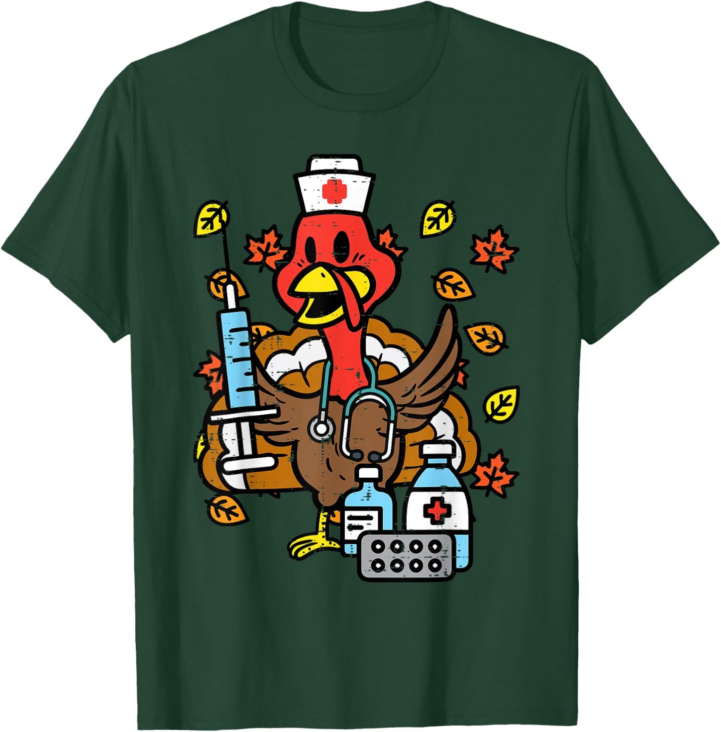 Turkey Nurse Thanksgiving Fall Scrub Nursing RN ICU ER Nicu T-Shirt - T-Shirt | Forest