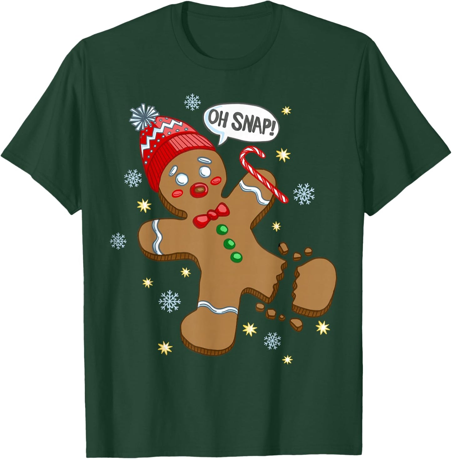 Trendy Holiday Apparel Gingerbread Man Oh Snap Christmas - Men's Adults Black Solid Short Sleeve Classic Fit Pull On Christmas Celebration T-Shirt - T-Shirt | Forest