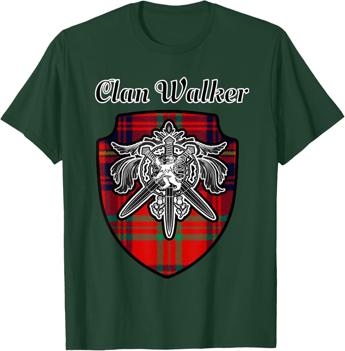 Walker Scottish Clan Tartan Lion Sword Crest T-Shirt - T-Shirt | Forest