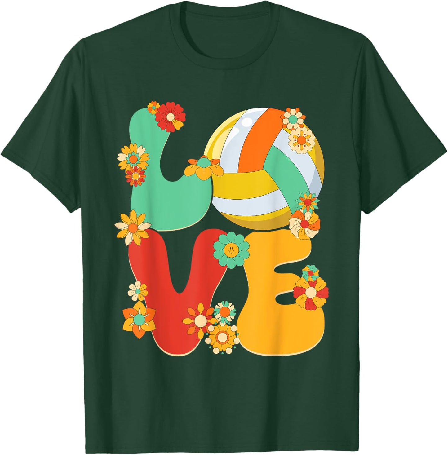 Volleyball Love Shirt Groovy Flower Volleyball Lover Girls T-Shirt - T-Shirt | Forest