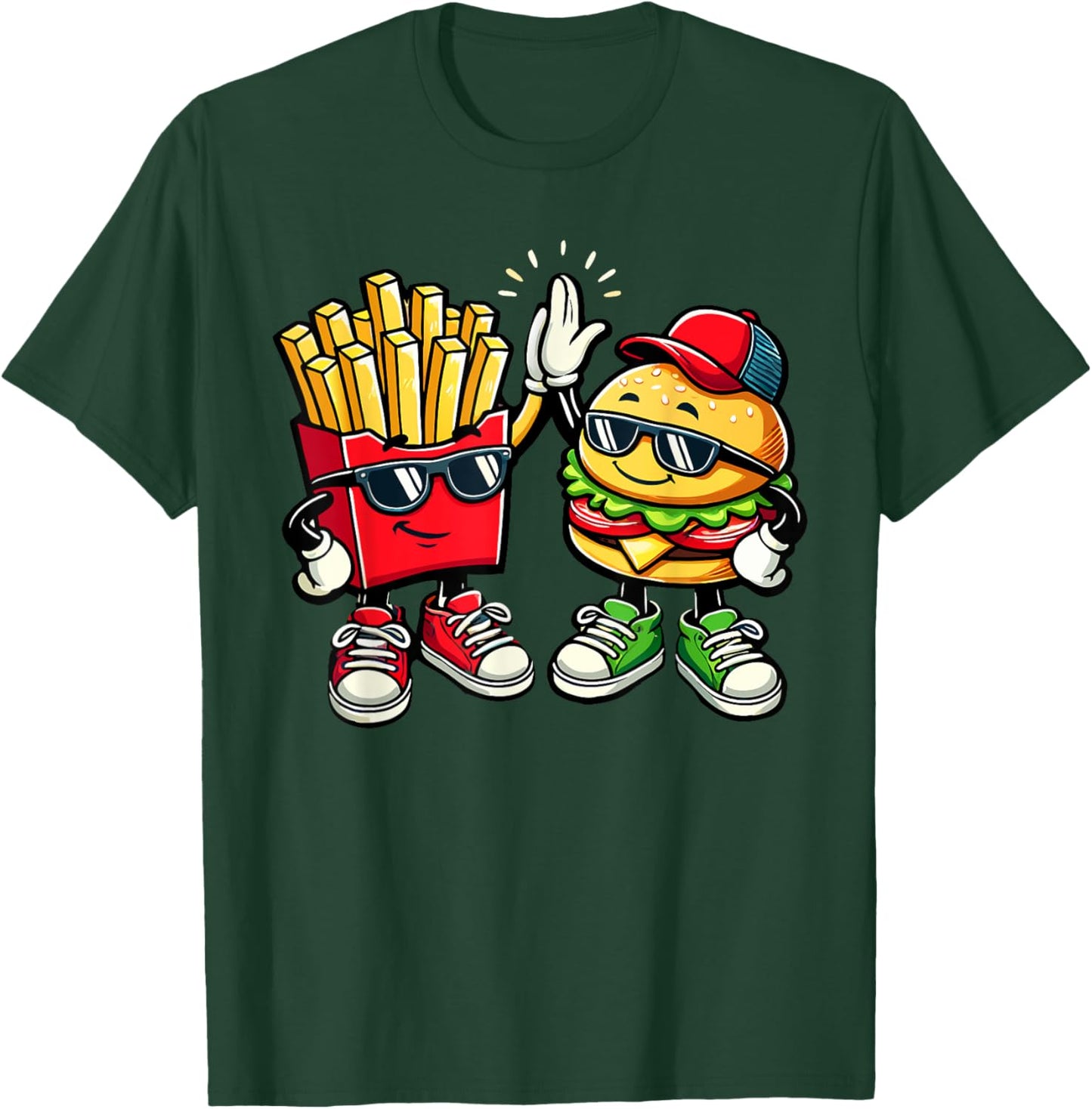 Hamburger Fries High Five | Cool Fun Combo Snacks Funny T-Shirt - T-Shirt | Forest
