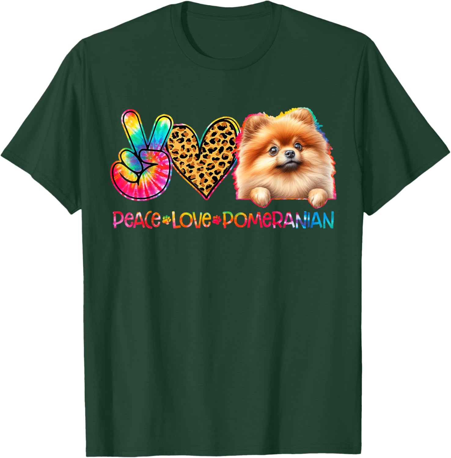 Peace Love Pomeranian Tie Dye Dog Lover T-Shirt - T-Shirt | Forest