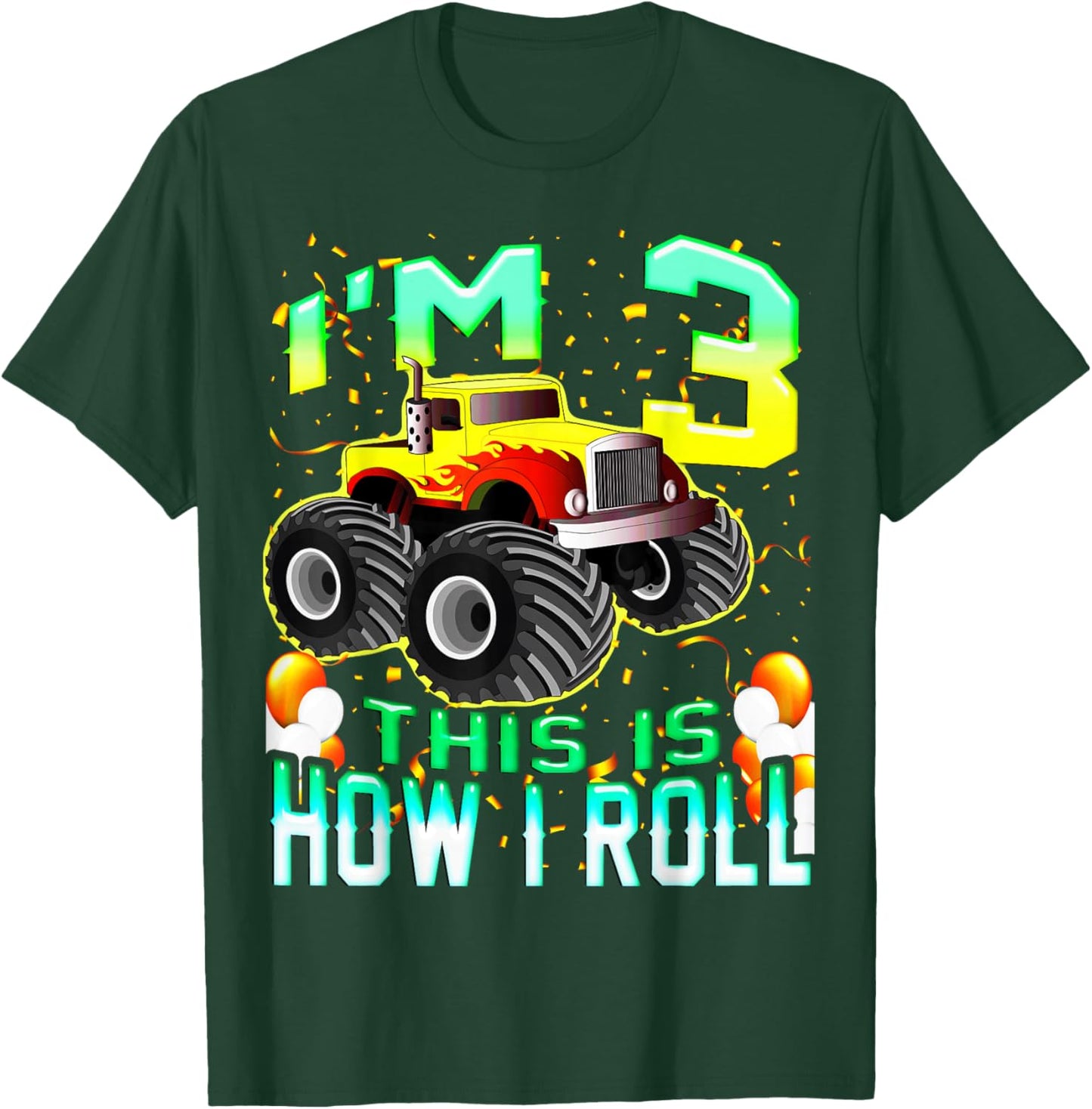 Kids 3 Year Old Shirt 3rd Birthday Boy Monster Truck Car T-Shirt - T-Shirt | Forest