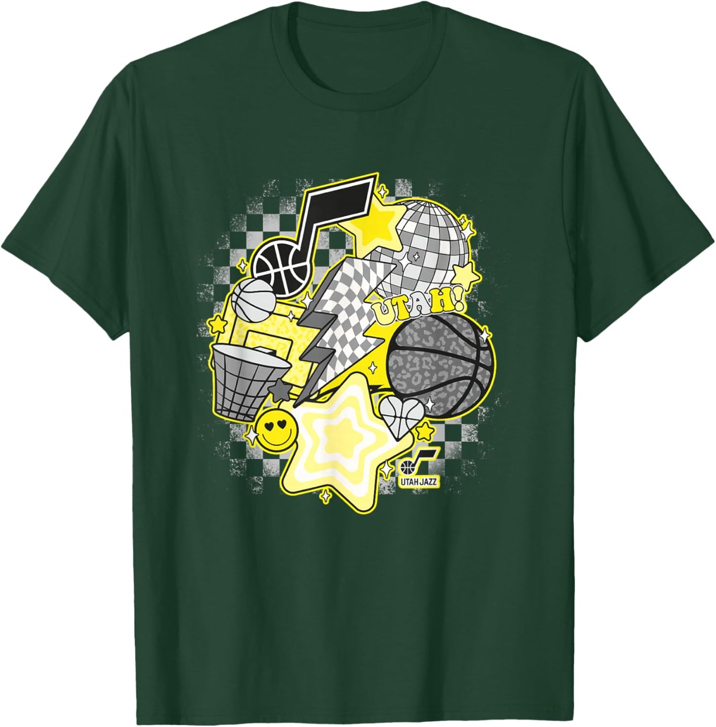 NBA Utah Jazz Psychedelic Basketball Collage T-Shirt - T-Shirt | Forest