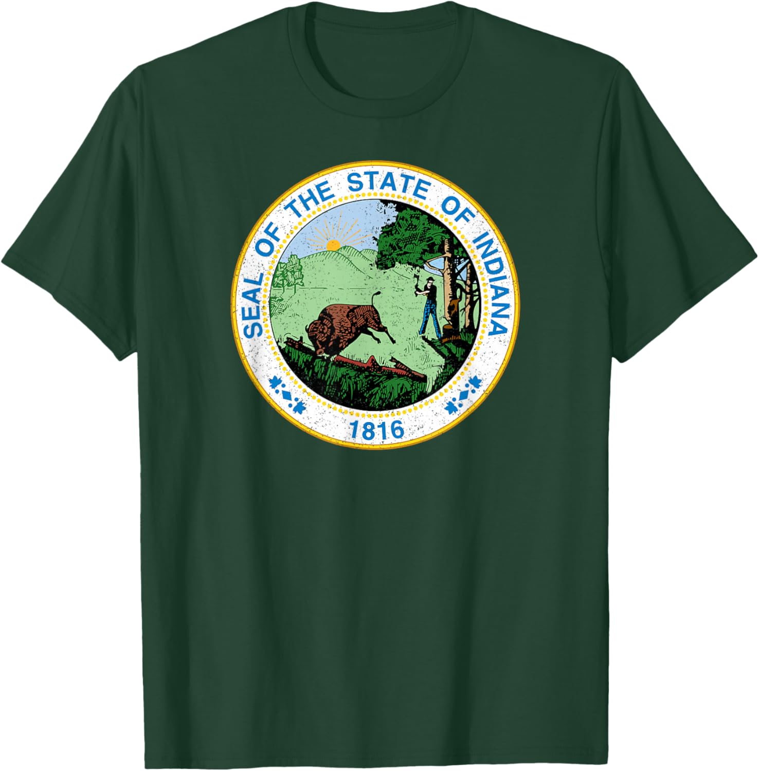 Indiana State Seal Flag T-Shirt - T-Shirt | Forest
