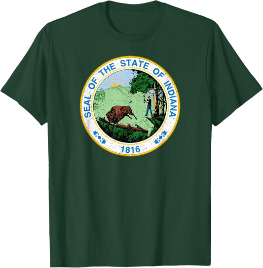 Indiana State Seal Flag T-Shirt - T-Shirt | Forest