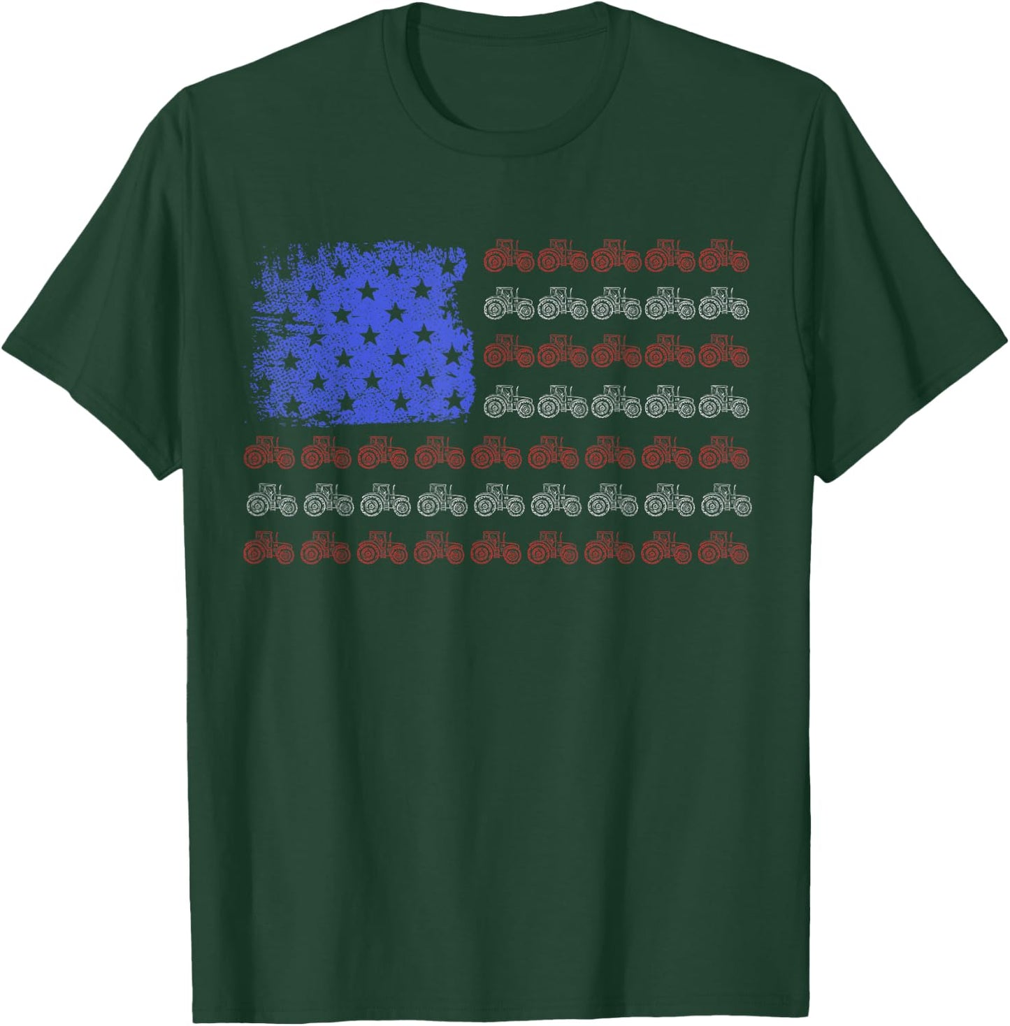 Farmer Tractor American Flag Patriotic Farming T-Shirt - T-Shirt | Forest