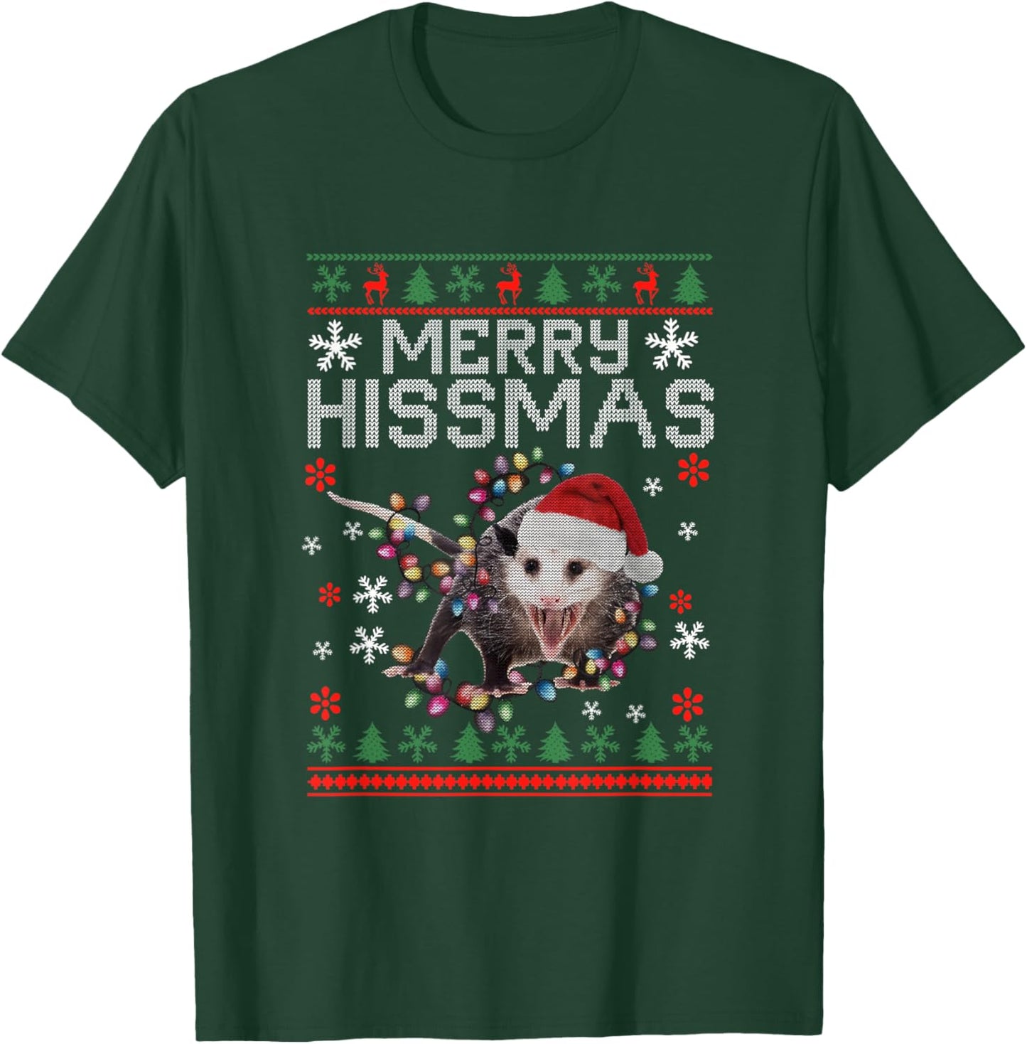 Funny Xmas Merry Hissmas Possum Lovers Opossum Christmas T-Shirt - T-Shirt | Forest